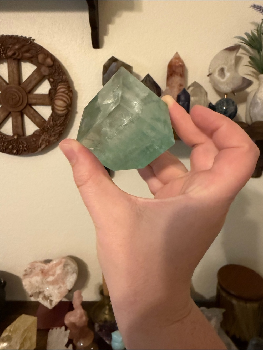 Green Fluorite Cube with Internal Rainbows – 340g